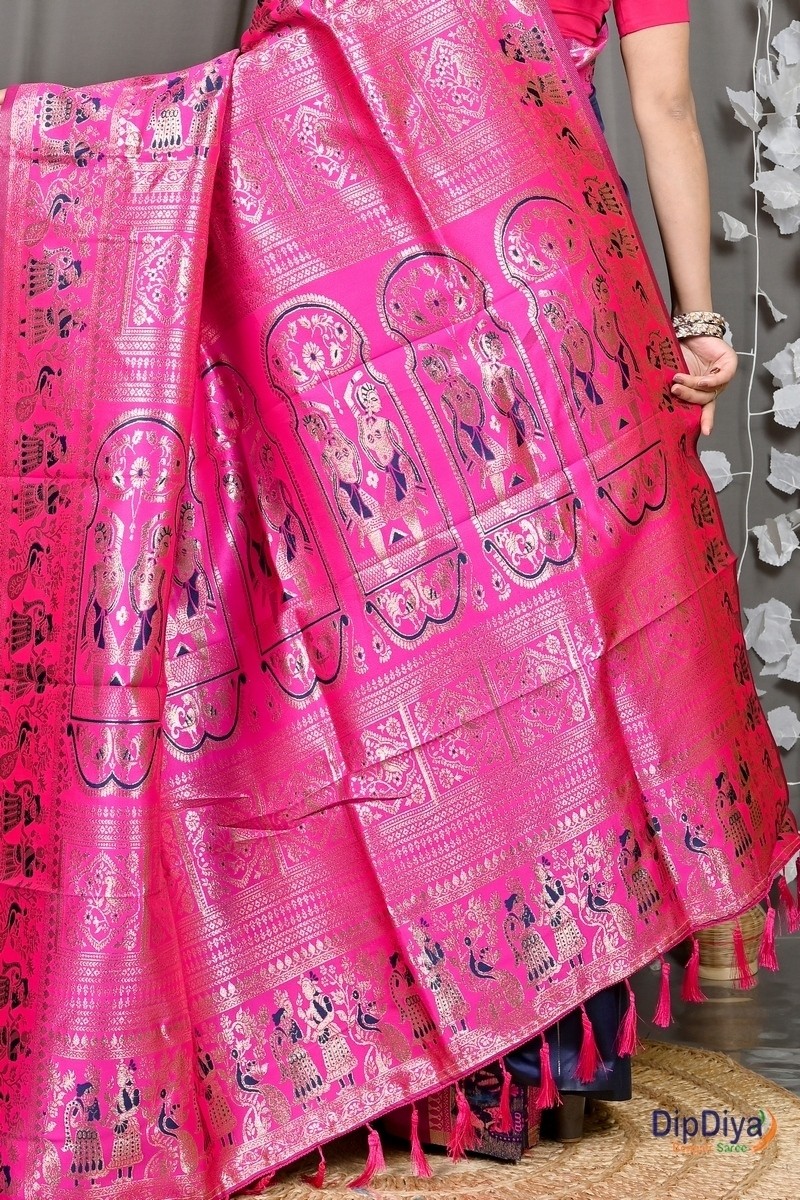 Violet Pink Cotton Silk Parza Baluchari Saree (584)